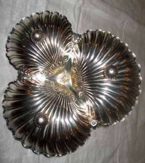 ANTIQUE FIGURAL INDIAN SILVER PLATE 3 SHELL RELISH TRAY  