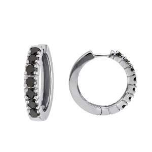    14k White Gold Black Diamond Hoop Earrings (1 cttw) Jewelry