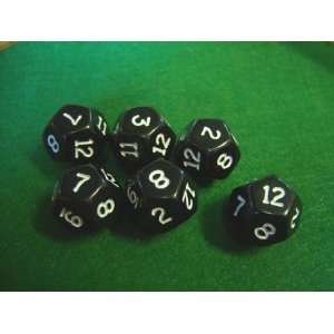  Opaque Black and White 12 Sided Dice Toys & Games