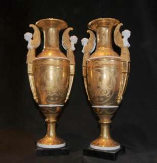 French Sevres Bisque Griffin Porcelain Urns Vases  