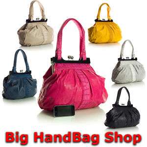 New Large Two Tone Tote Kiss Lock Shoulder Handbag Bag  