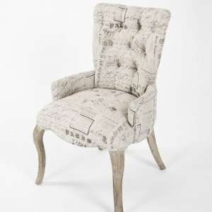  Iris Printed Natural Linen Tufted Chair in Limed Grey Oak 