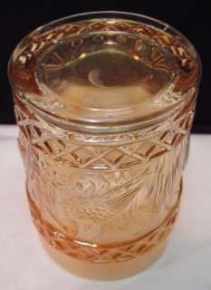 ANTIQUE DUGAN DIAMOND MARIGOLD CARNIVAL GLASS TUMBLER~STORK & RUSHES 