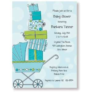  Boy Baby Shower Invitations   Blue Green Stroller with 