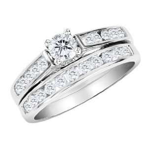   Ring and Wedding Band Set 1.0 Carat (ctw) in 14K White Gold, Size 5