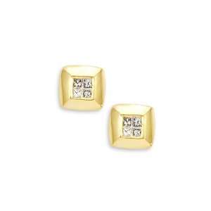    14k Yellow Gold Princess Cut Diamond Stud Earrings Jewelry