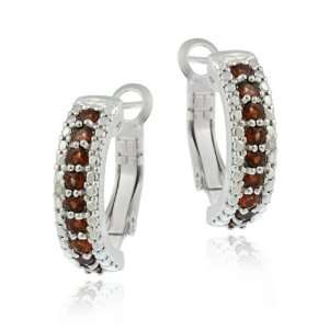    Sterling Silver Garnet & Diamond Half Hoop Earrings Jewelry