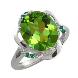   Ct Oval Envy Green Mystic Quartz and Green Diamond 18k White Gold Ring