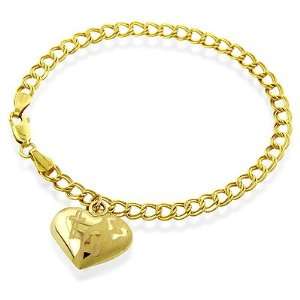  10K Yellow Gold Heart Charm Bracelet 7 Jewelry