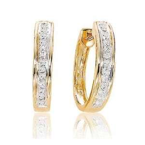  1/4 Carat Diamond 14k Yellow Gold Huggie Earrings Jewelry