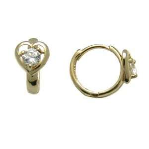  Cubic Zirconia Heart 14K Yellow Gold Huggie Earrings Jewelry