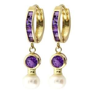   Dangle Round Amethyst & Pearl 14k Gold Hoop Huggie Earrings Jewelry