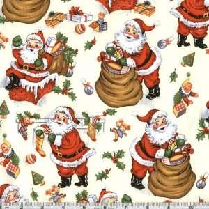  45 Wide Merry Christmas Santa Joy Ivory Fabric By The 