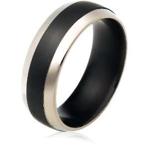 Mens Black Titanium 8mm Wedding Band Ring with Raised Center Stripe 