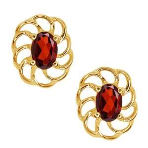  1.10 Ct Oval Red Garnet 10k Yellow Gold Earrings Jewelry