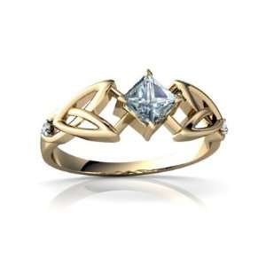   Yellow Gold Square Genuine Aquamarine Celtic Knot Ring Size 9 Jewelry