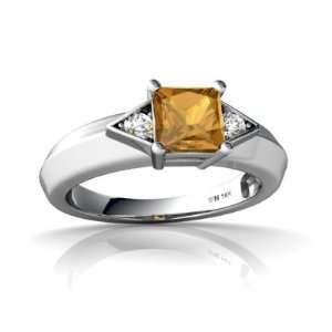    14K White Gold Square Genuine Citrine Ring Size 8.5 Jewelry