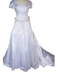White Wedding Dress Bridal Gown, Short Sleeves, Simple Satin, Scoop 
