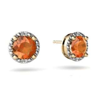  14K Yellow Gold Round Fire Opal Earrings Jewelry