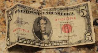 1953 5 dollar bill red seal series U.S. President Abraham Lincoln 