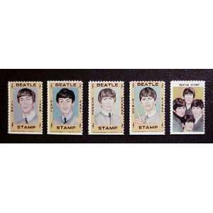  Original 1964 Set of Five Hallmark Beatles Stamps 
