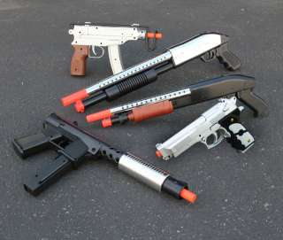 Lot of 5 Airsoft Guns  2 Shotgun, 2 Uzi, 1 Pistol  plus 1,000 Free 