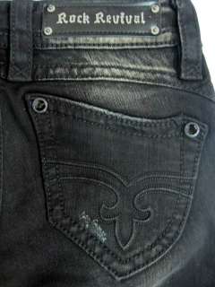 Rock Revival womens amy skinny black weathered jeweled jeans 25 $168 