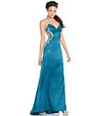   for Morgan Dress, Sleeveless V Neck Open Back Rhinestone Satin Gown