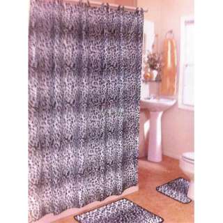 15 pc Bath rug set black leopard animal print bathroom shower curtain 