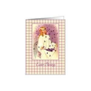  Easter Blessings. Angel with flowers. Vintage Card Health 