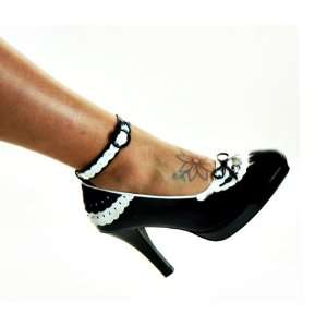   Black & White French Maid Ankle Strap Rockabilly Heels Plus Size 9