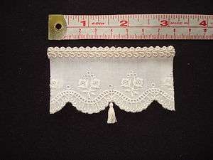 Antique Style Dollhouse Curtains Ivory w/ Roses & Tassel  