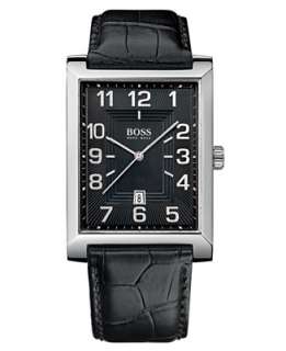 Boss Mens Black Leather Strap Watch   Hugo Boss Watch Brand   Jewelry 