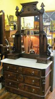 Antique Walnut Dresser & Mirror with Marble Top  