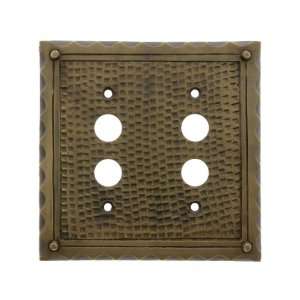   Double Push Button Switch Plate In Antique Brass