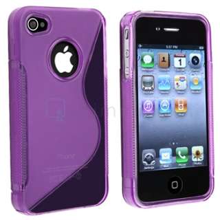 Purple TPU Cover Bumper+Privacy Film for iPhone 4 4S G 4th  