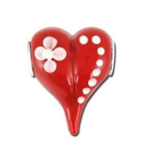 Bauble LuLu 3 D X LARGE Red Heart with Daisy Flower Artisan Glass 