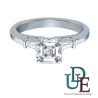 Diamond Engagement Ring Asscher 14K White Gold 0.40ct Certified 