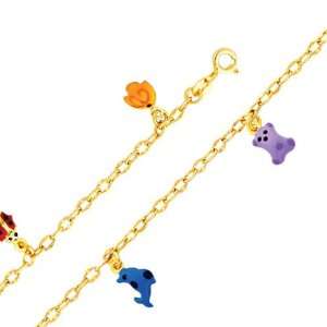  14K Yellow Gold Enamel Baby Bracelet with Spring ring 