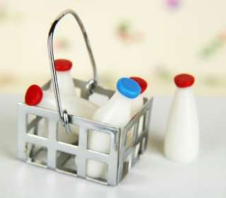 Dollhouse Miniature Lot/5 Bottle Removable Milk Basket  