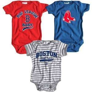  Boston Red Sox 3 Pack Boys Big League Baby Creeper Set by 