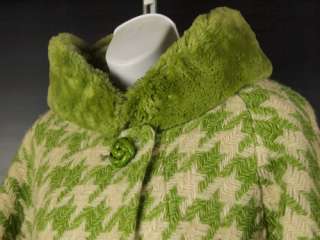   Streets Swing Coat Women O/S Houndstooth Green Wool Tweed Faux Fur