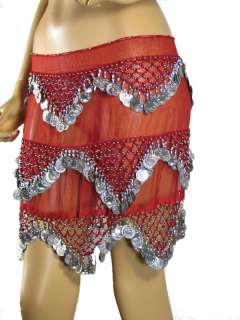 Gorgeous Hand Crafted Red Belly dance Ready to Wear Hip Scarf from 