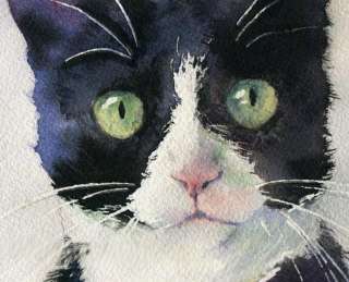Print Watercolor Painting Tuxedo Black Cat Art micky  