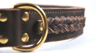 Double  Ply Full Grain Leather Solid Brass Buckle Dog Collar 