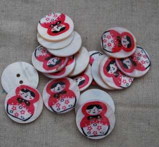 Natural Shell Zakka Sewing Buttons Russian Doll   Red  