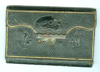 1800 antique PERPETUAL CALENDAR+EMBOSSED LEATHER WALLET  