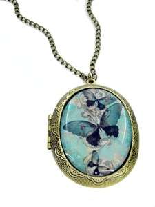 BUTTERFLY STEAMPUNK CAMEO LOCKET NECKLACE 28 VINTAGE B  