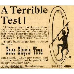  1898 Ad J R Boice Mfg Bicycle Tires Devil Bike Parts 