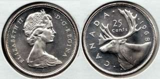 1968 Canadian 25c Quarter ~ Silver Coin Mint State  